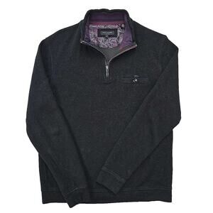 Ted Baker Mens Valerio 1/4 Zip Sweater Size 3 Medium Pullover Wool Blend Black